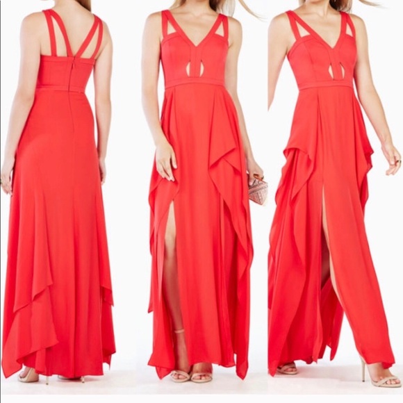 bcbg ruffle gown